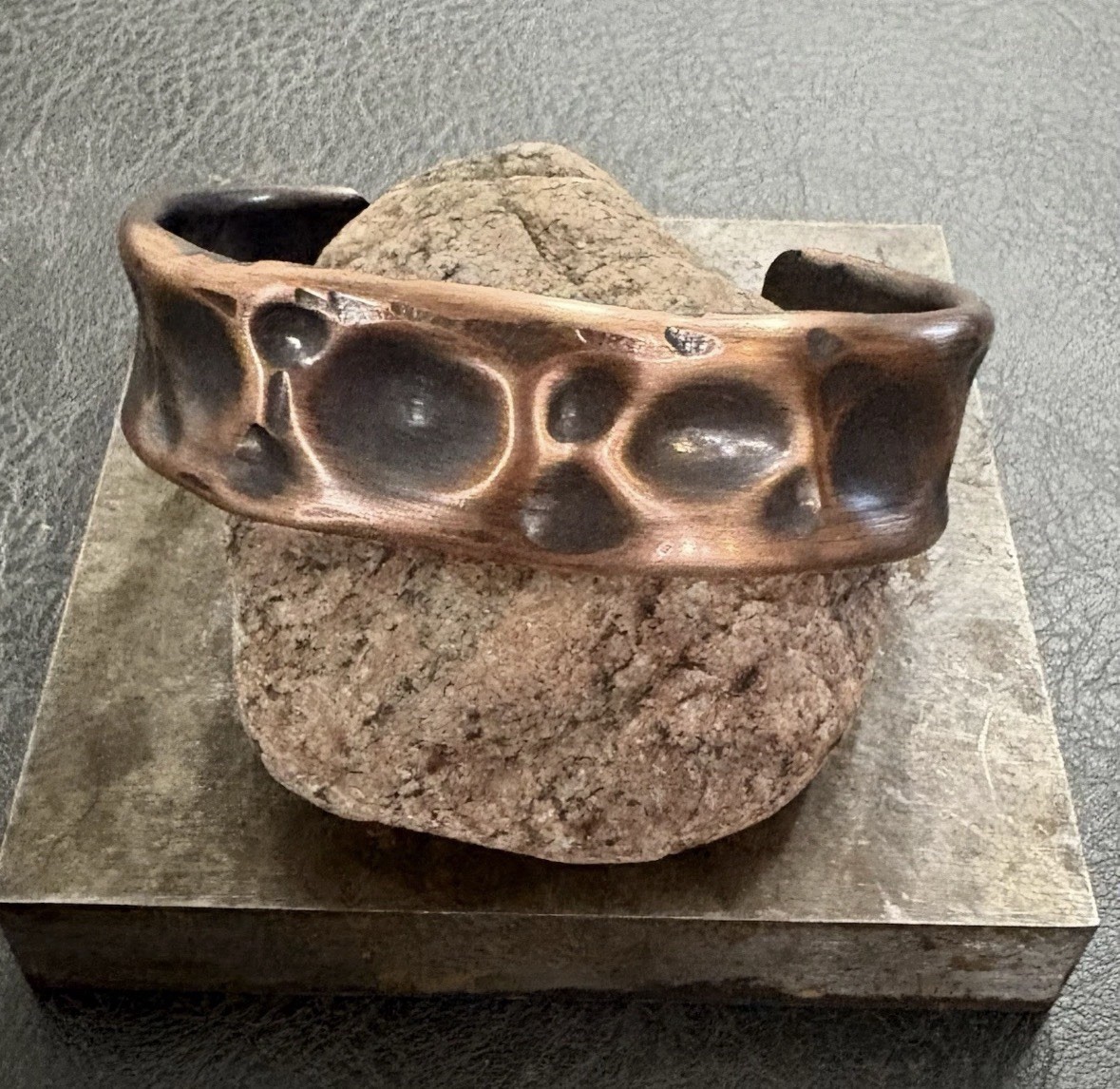 Brutalist M Men’s Wide Hammered Thick Copper Artisan Cuff Bracelet Viking