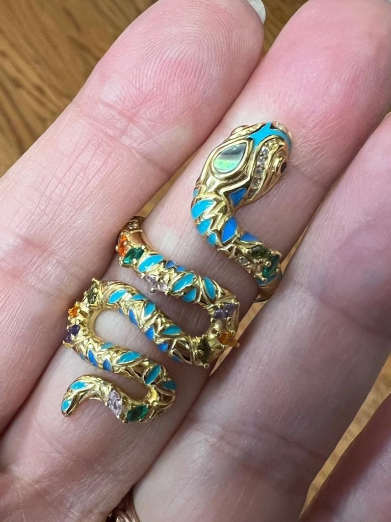 REAL Gemstones 14K Gold on SOLID 925 Snake Ring wrap Egyptian Rev Yellow gf