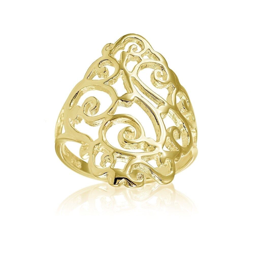Yellow Gold Flashed Sterling Silver Filigree Celtic Floral Swirl Ring, Size 6