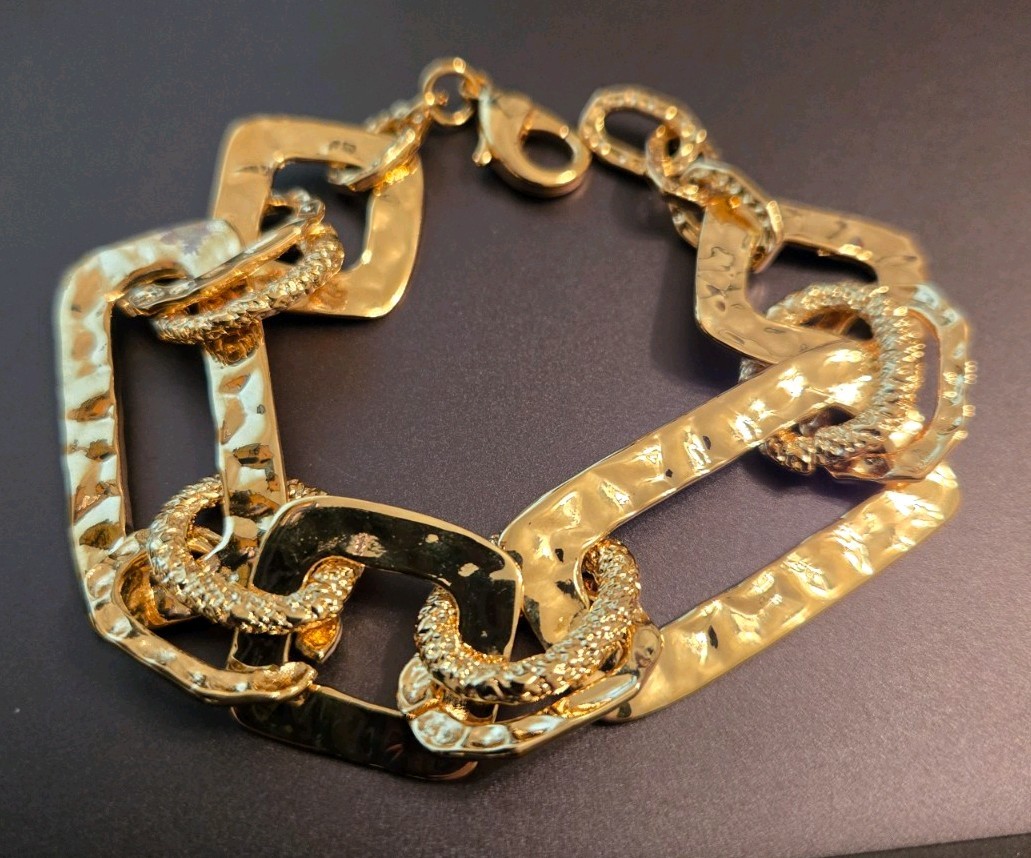 Goldtone Hammered/Etched Statement Chain Bracelet