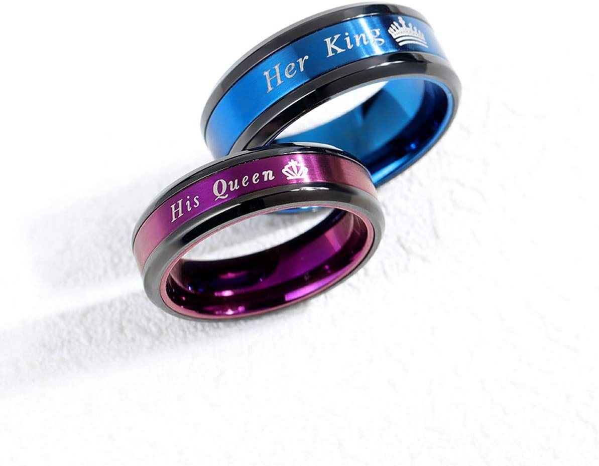 Set de 2 anillos de acero pareja Rey y Reina para boda compromiso o promesa