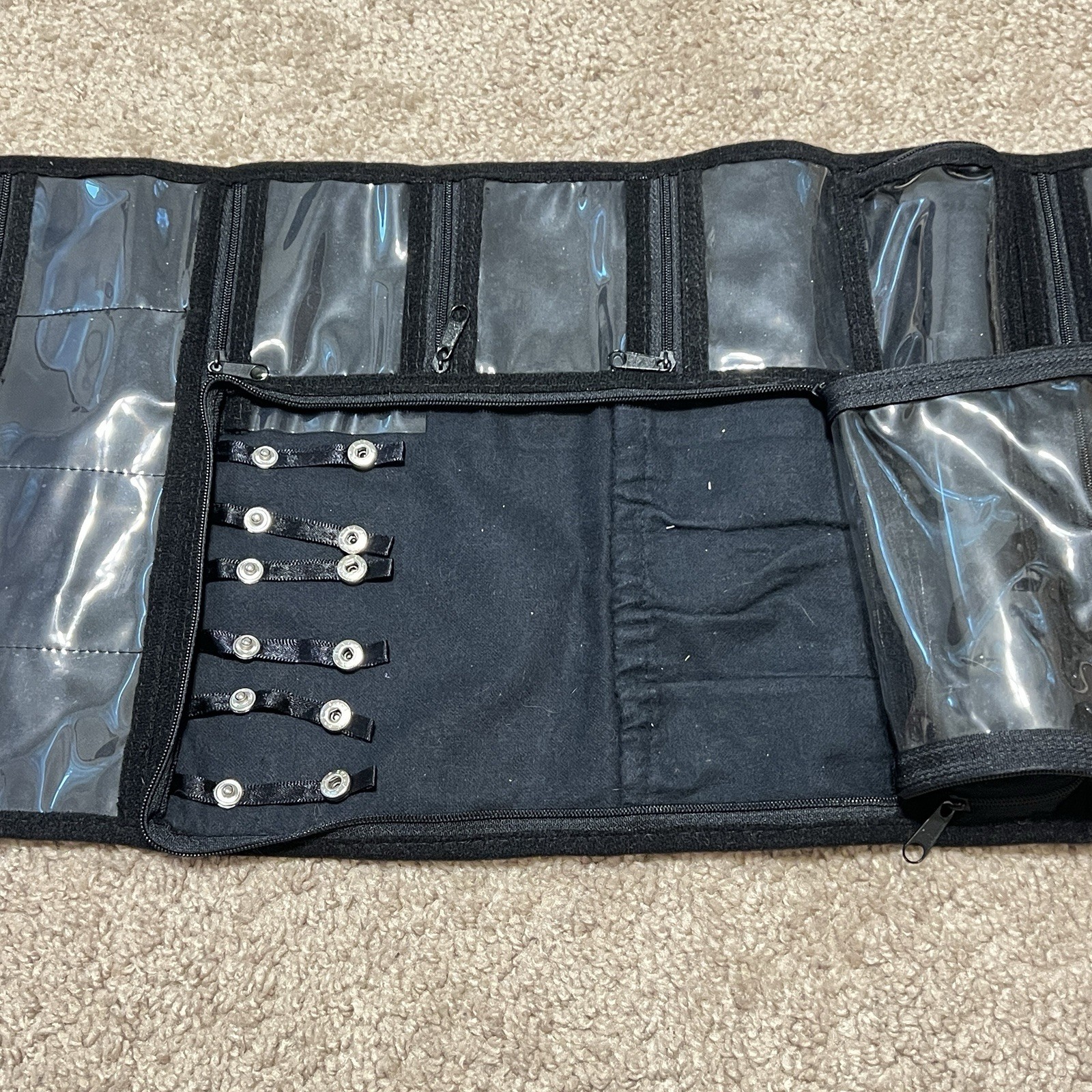 Silver Safekeeper Anti Tarnish Travel Jewelry Organizer Hanging Roll Pouch Black