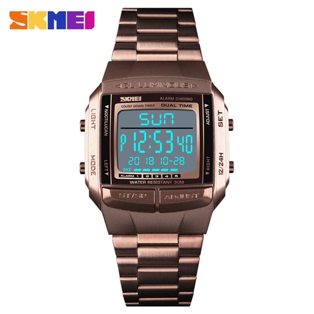 SKMEI Men Sport Watches Electronic Digital Watch LED Alarm Male Steel Wristwatch