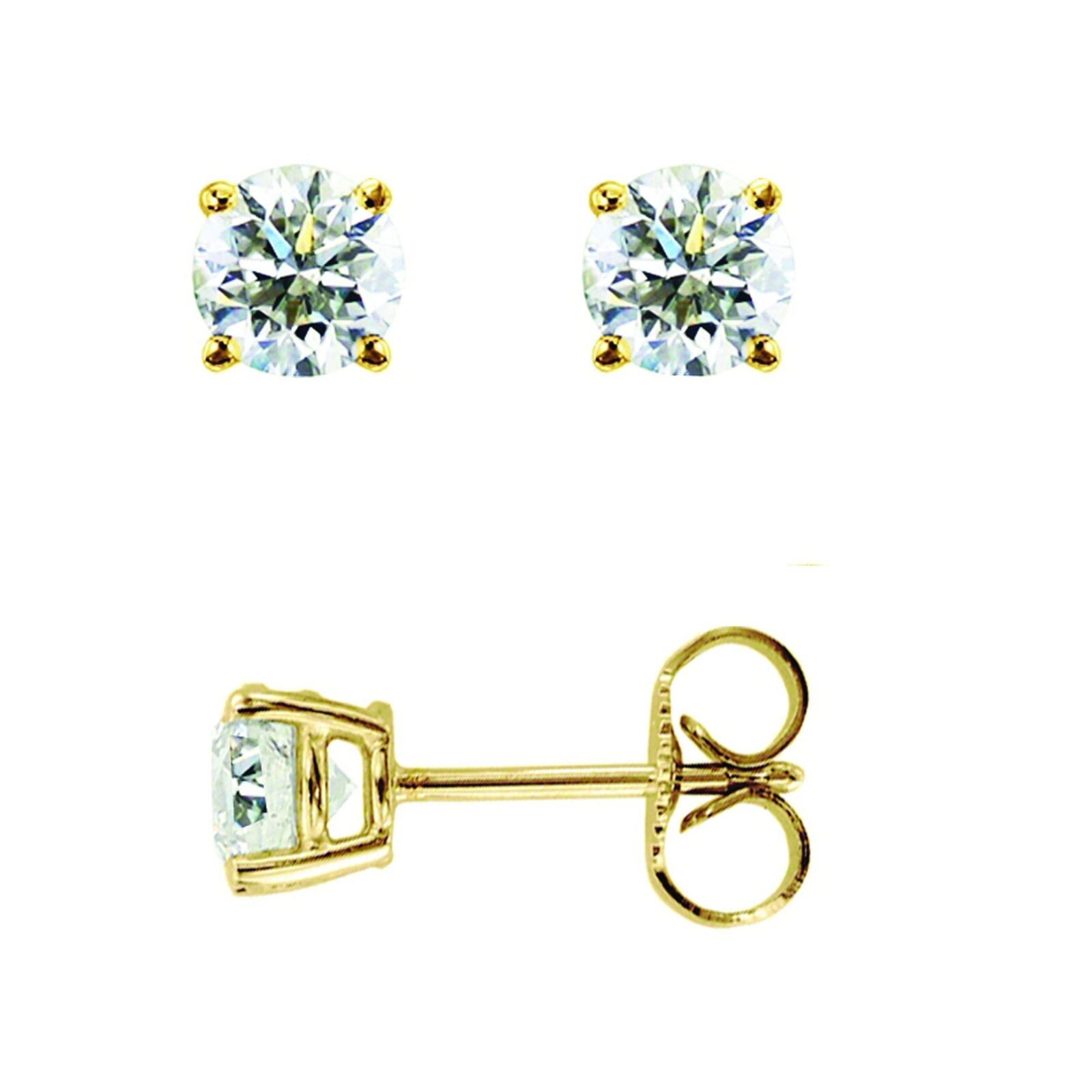 0.05ct Natural Round J-K Diamond Solitaire Stud Earrings in 14k Yellow Gold