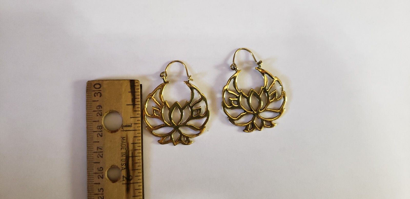 Handmade Southeast Asia Cambodia Ethnic Lotus Flower Hinged Earrings Jewelry