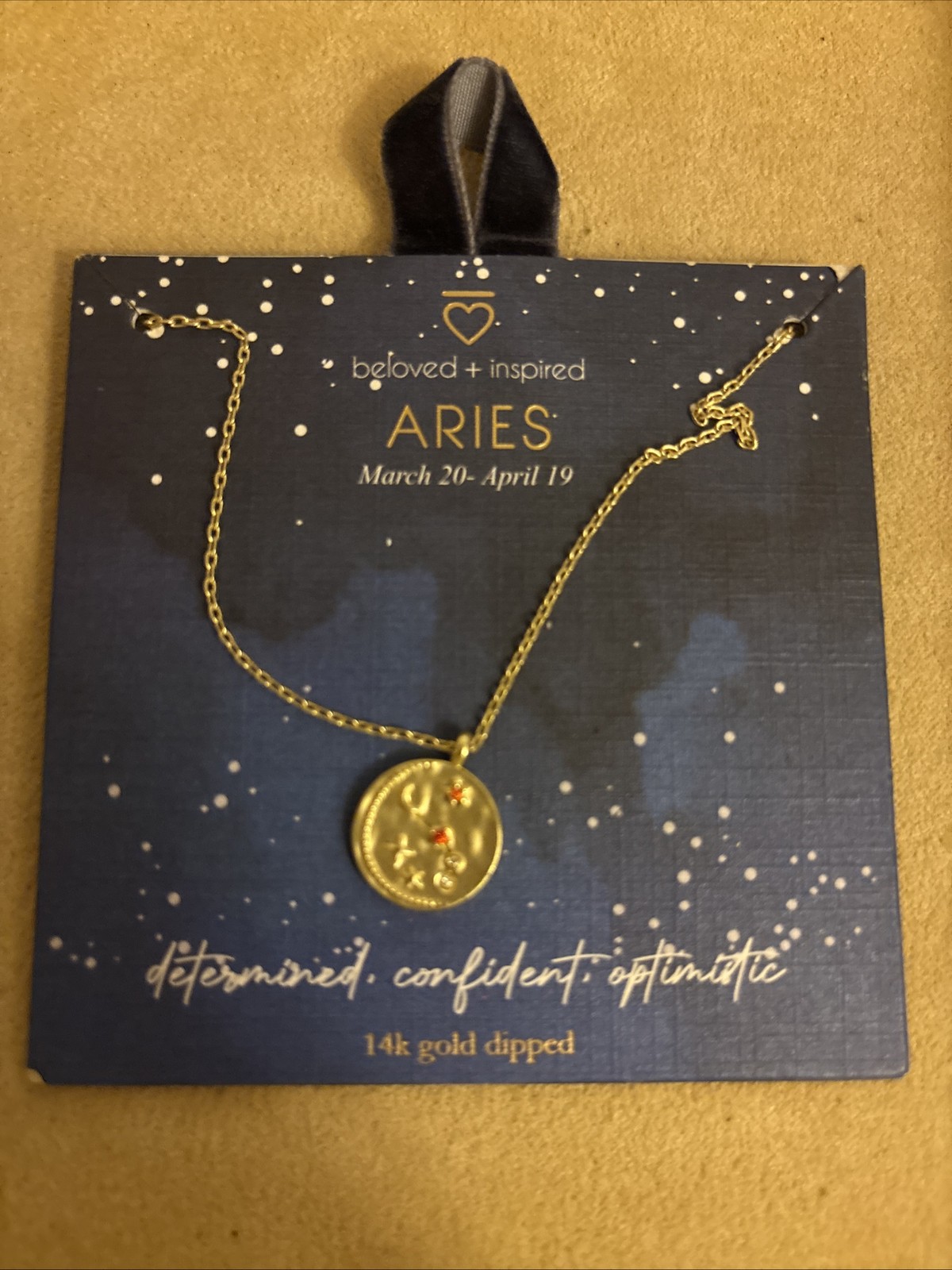 Beloved + Inspired Aries zodiac necklace 14k gold-dipped disc pendant