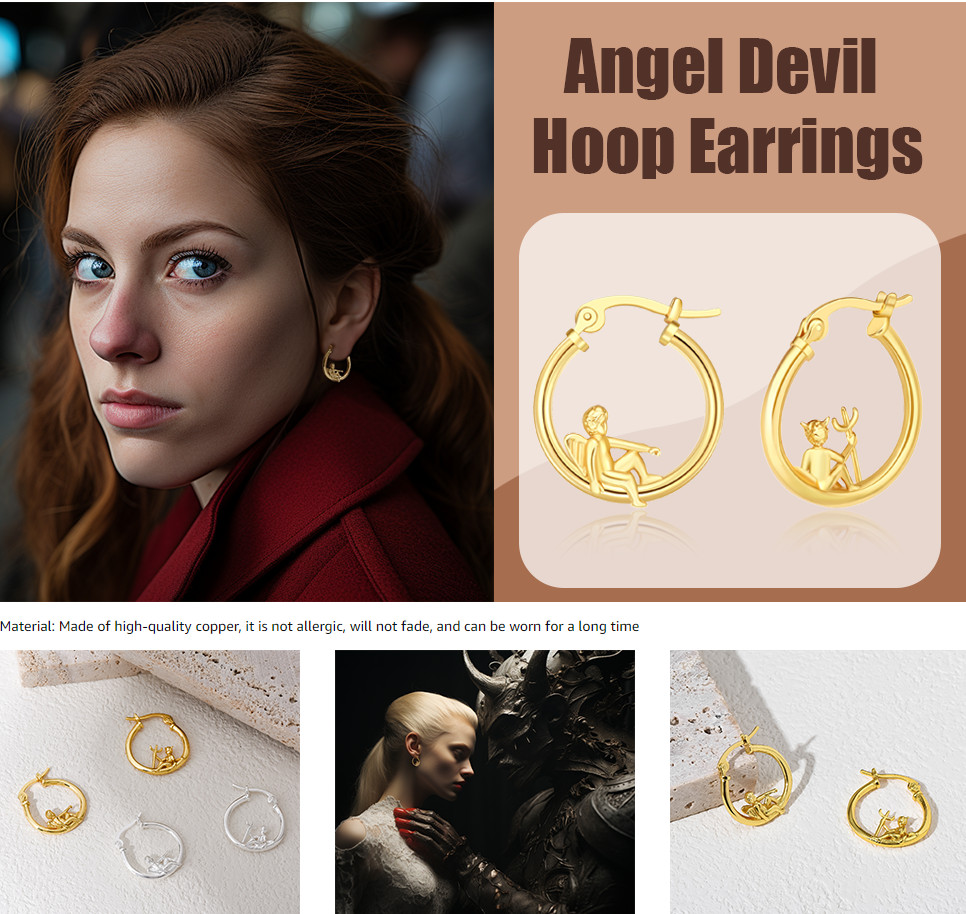 925 SILVER Gold Plated Plikin Angel Devil Whimsical Hoop Huggie EARRINGS K33A