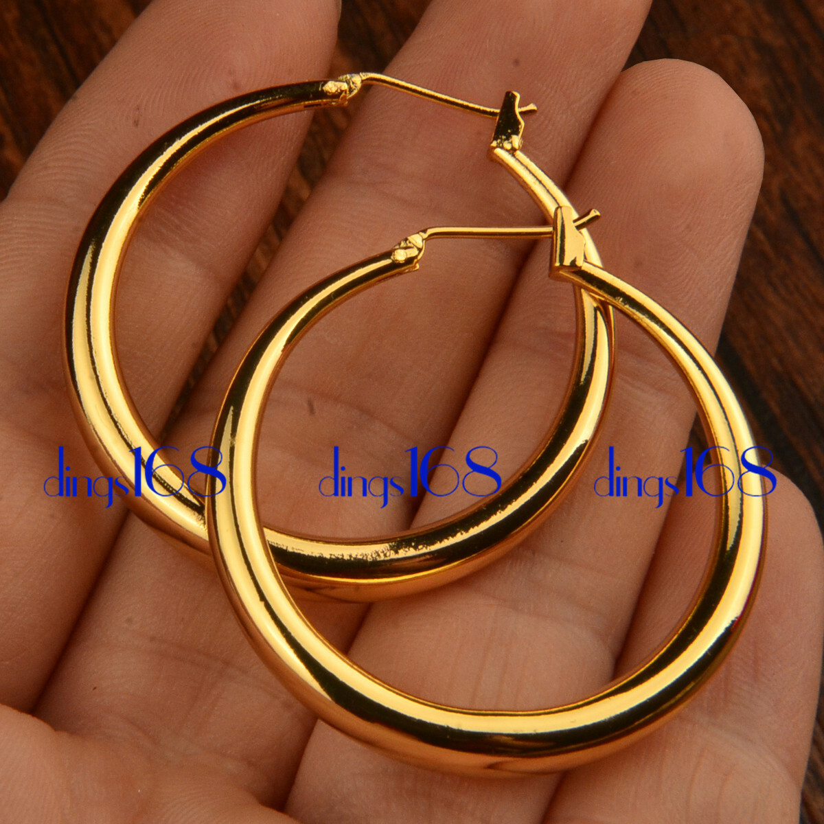 Women 18K Gold Filled TARNISH-FREE Classic 35mm Medium size Hoop Earrings HC3