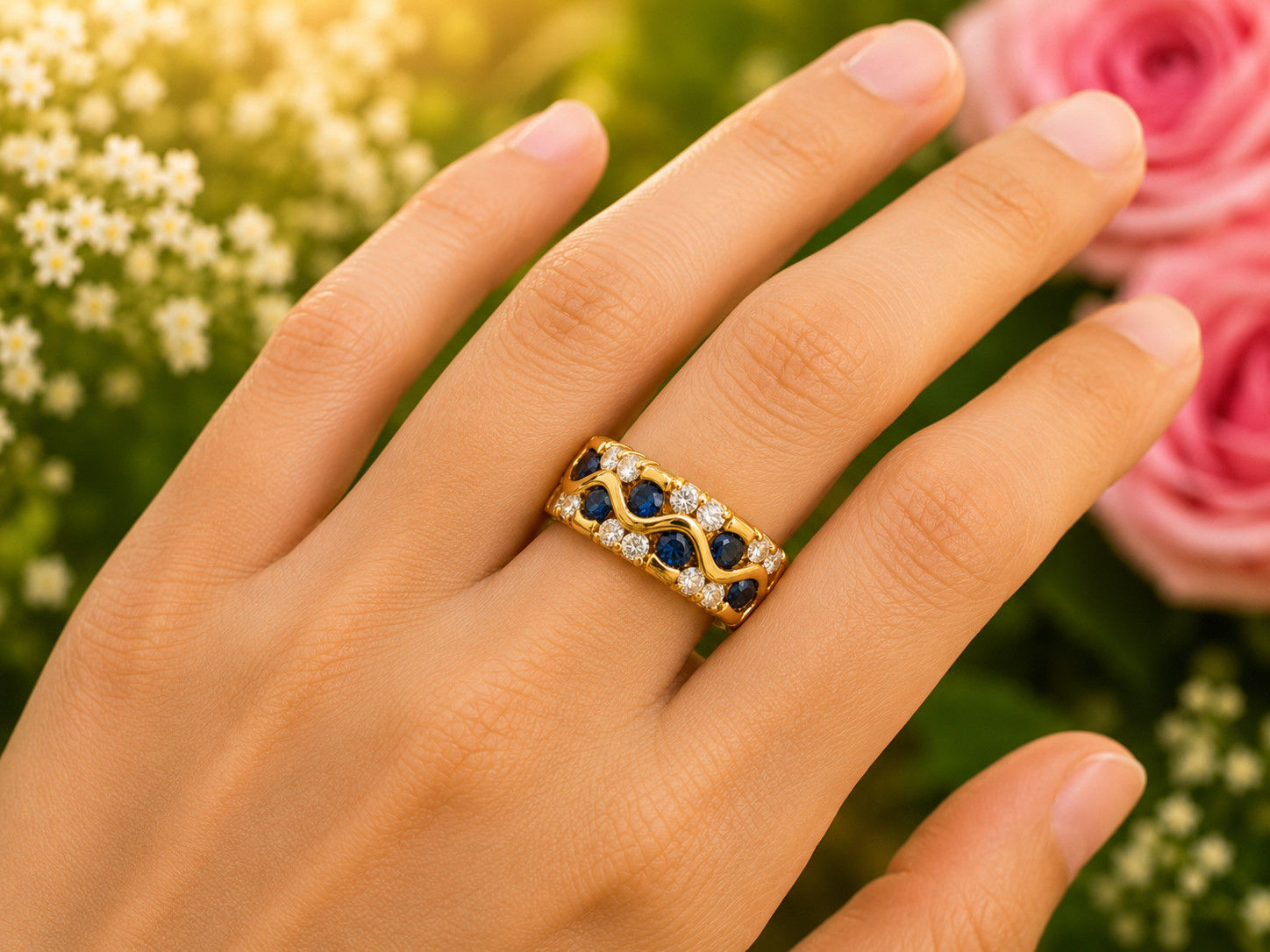 1.80Ct Round Lab Created Blue Sapphire Wedding Band Ring 14K Yellow Gold Plated