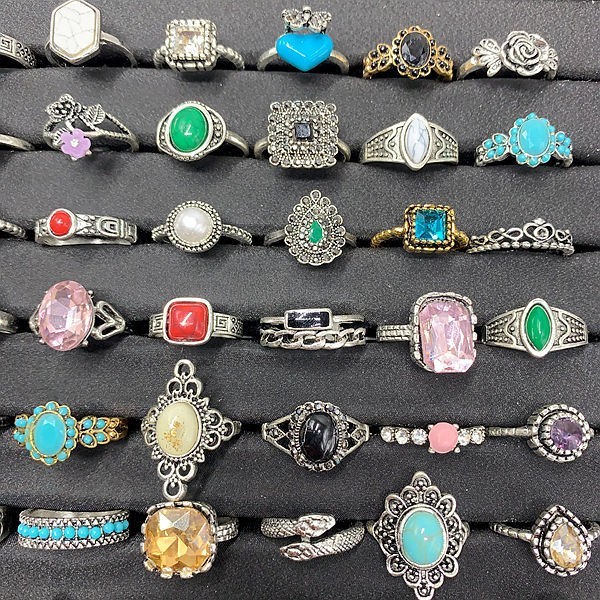 50pcs Bulk Lots Vintage Crystal Stone Mix Plated antique silver Jewelry Ring