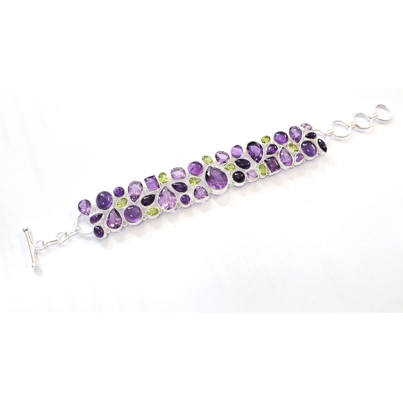Natural Amethyst Peridot Bracelet 925 Sterling Silver Handmade Healing Gemstone.