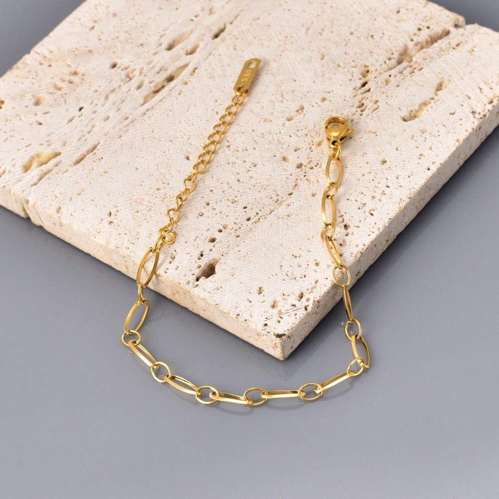 Fashion Women 18K Gold Plated Paper Clip Rolo Chain Bracelet Bangle Anti-tarnish
