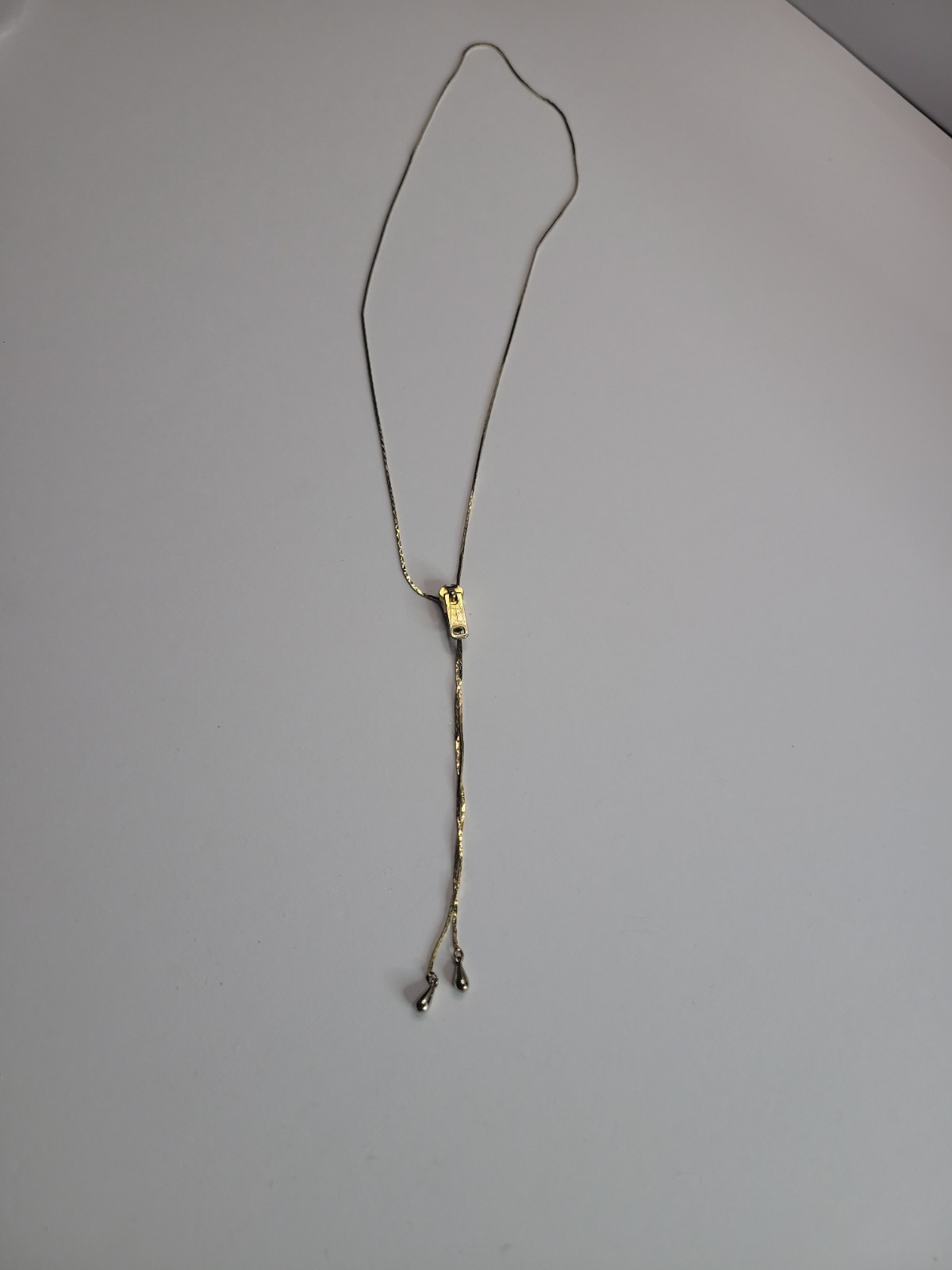 Gold Tone Adjustable Bolo Slider Necklace Teardrop Dangle Lariat Y Necklace