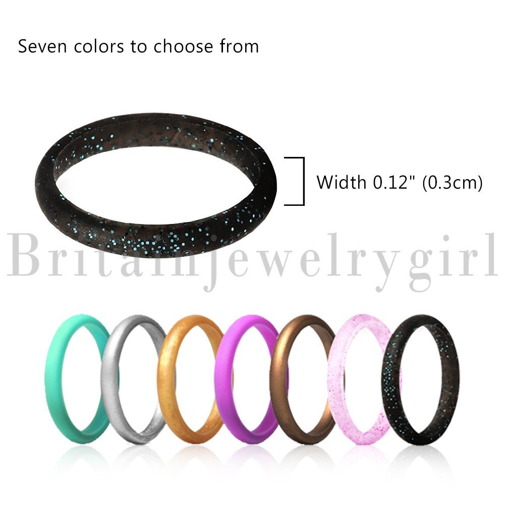 7pcs Women Silicone Wedding Ring Rubber Band Set Thin Stackable Size 4-10