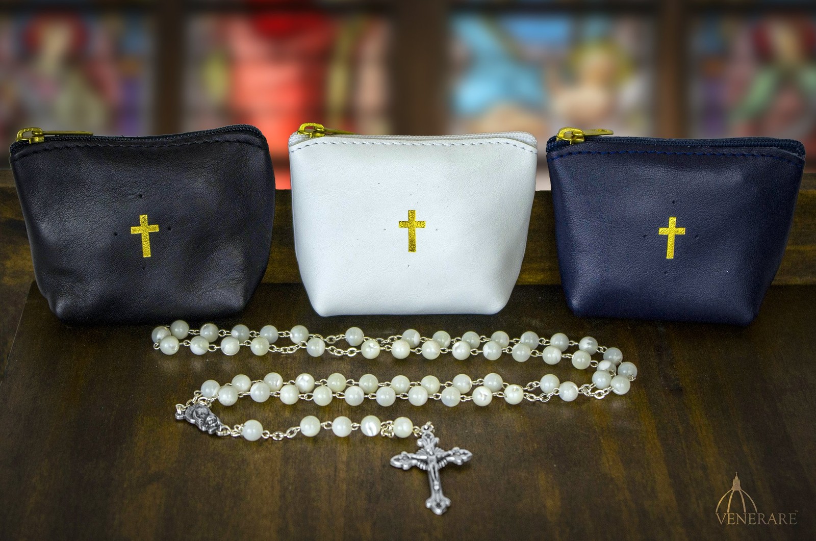 Genuine Italian Leather Catholic Rosary Pouch Fits Almost Communion Gift