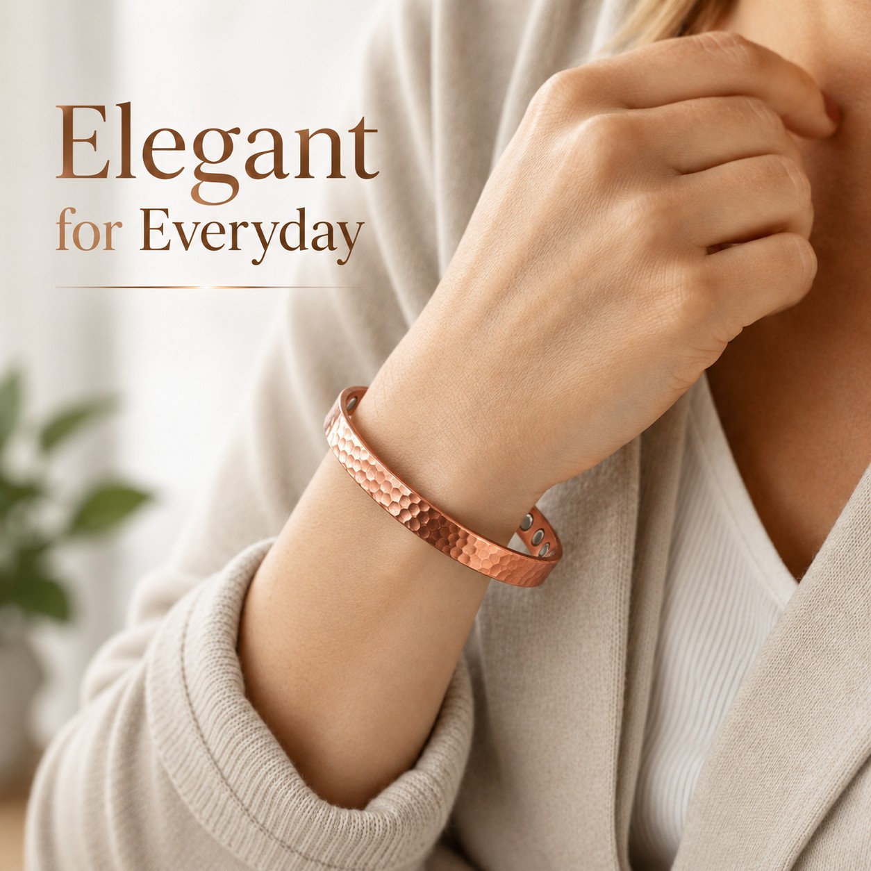 2Pcs Magnetic Copper Bracelet Set Pure Solid Copper 6 Magnets Adjustable Cuff