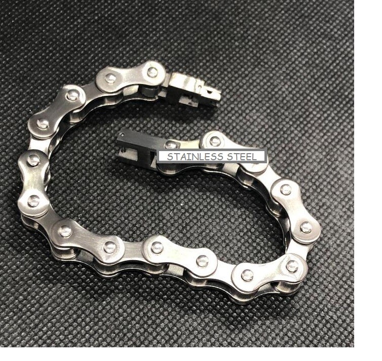 Motorcycle Bike Chain Bracelet Gunmetal / Black 1/2″ Wide Stainless Steel 145