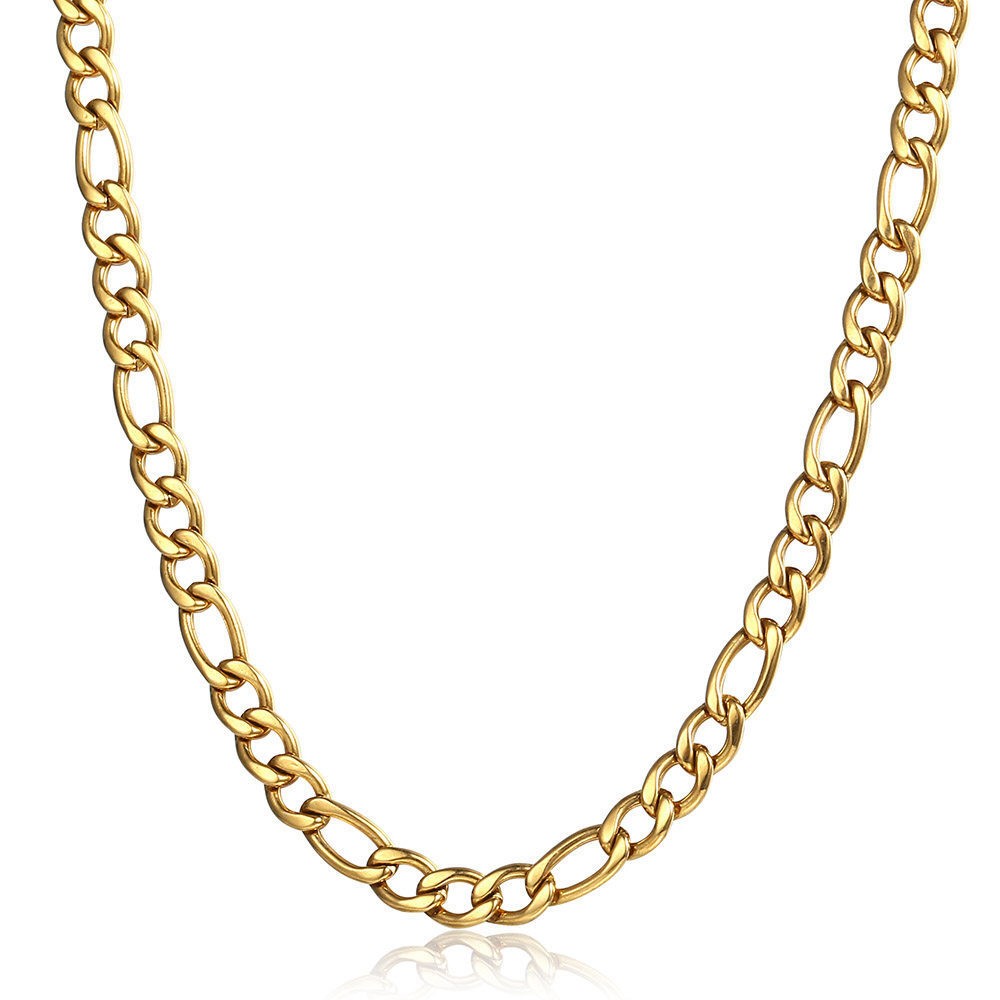 3/5/7/9mm Gold Plated Stainless Steel Figaro Chain Necklace Men Women 16-30″