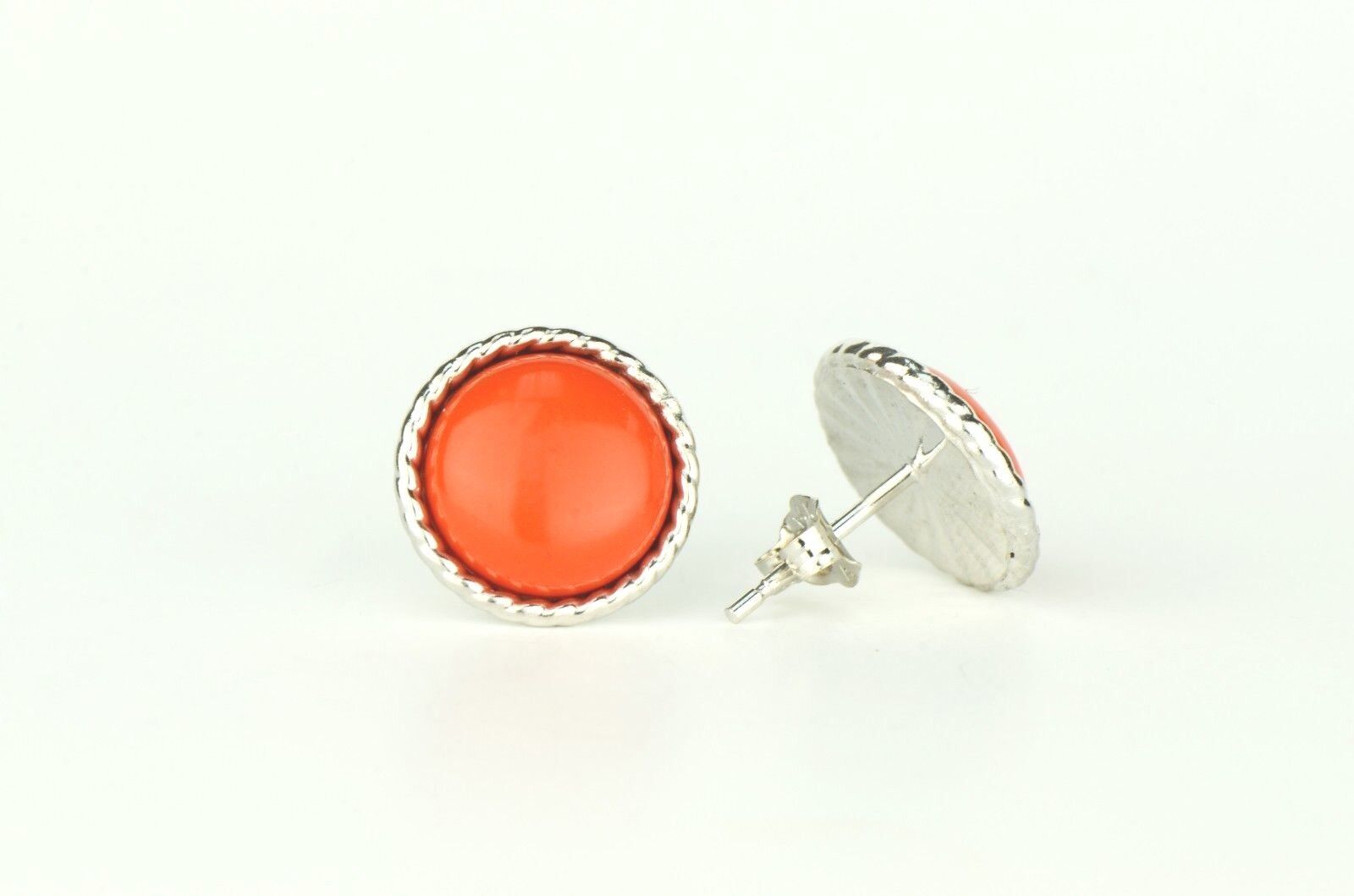 14K Yellow or White Gold Flat Coral Stud Earrings