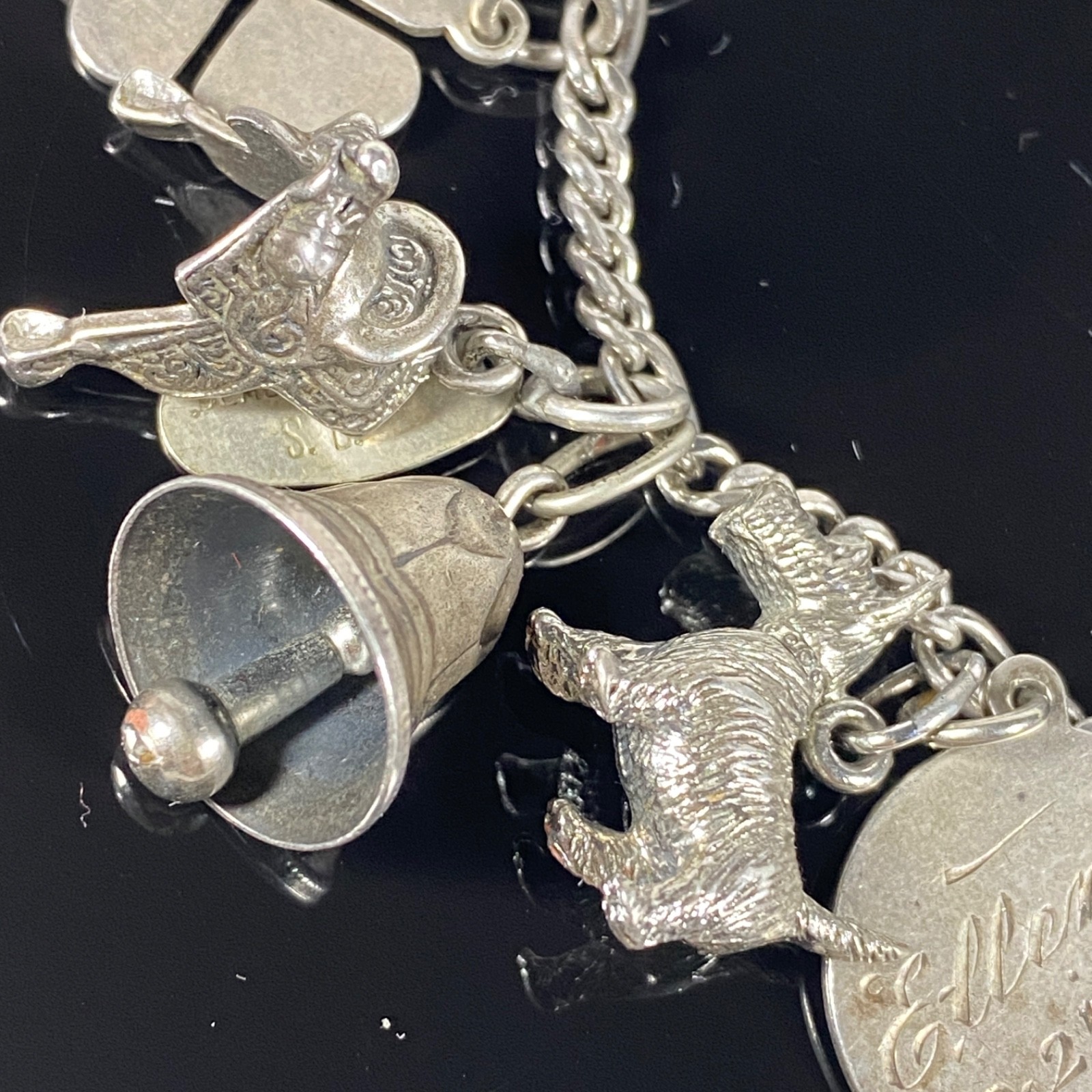 STERLING SILVER Vintage Charm Bracelet 45g Variety of 15 Charms Kinney Wells