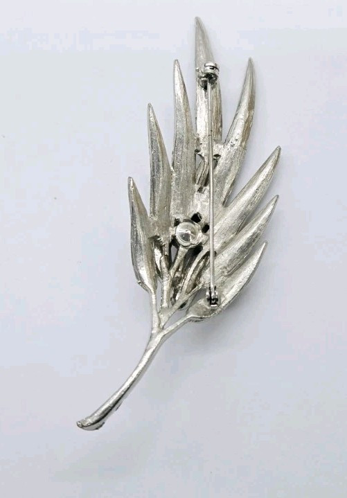 LEAF Brooch Silver tone Modernist Art Deco Estate Jewelry 3.75 in Large Vintage