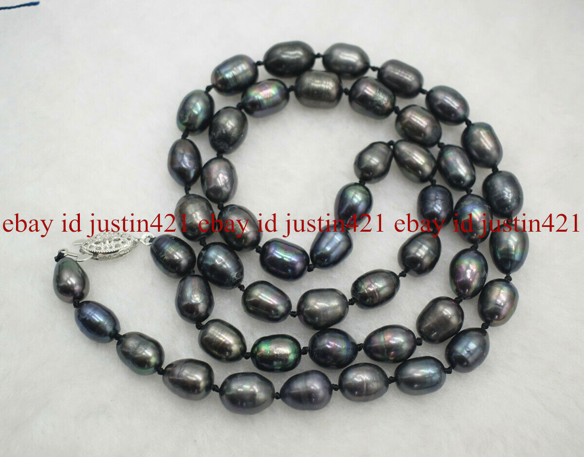 Natural 7-8mm Black Baroque Cultured Pearl Necklace Long 36 inch