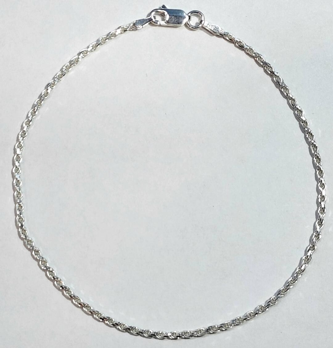 Rope Link Bracelet 8 inch Long 925 Sterling Silver 2 mm wide made in Italy