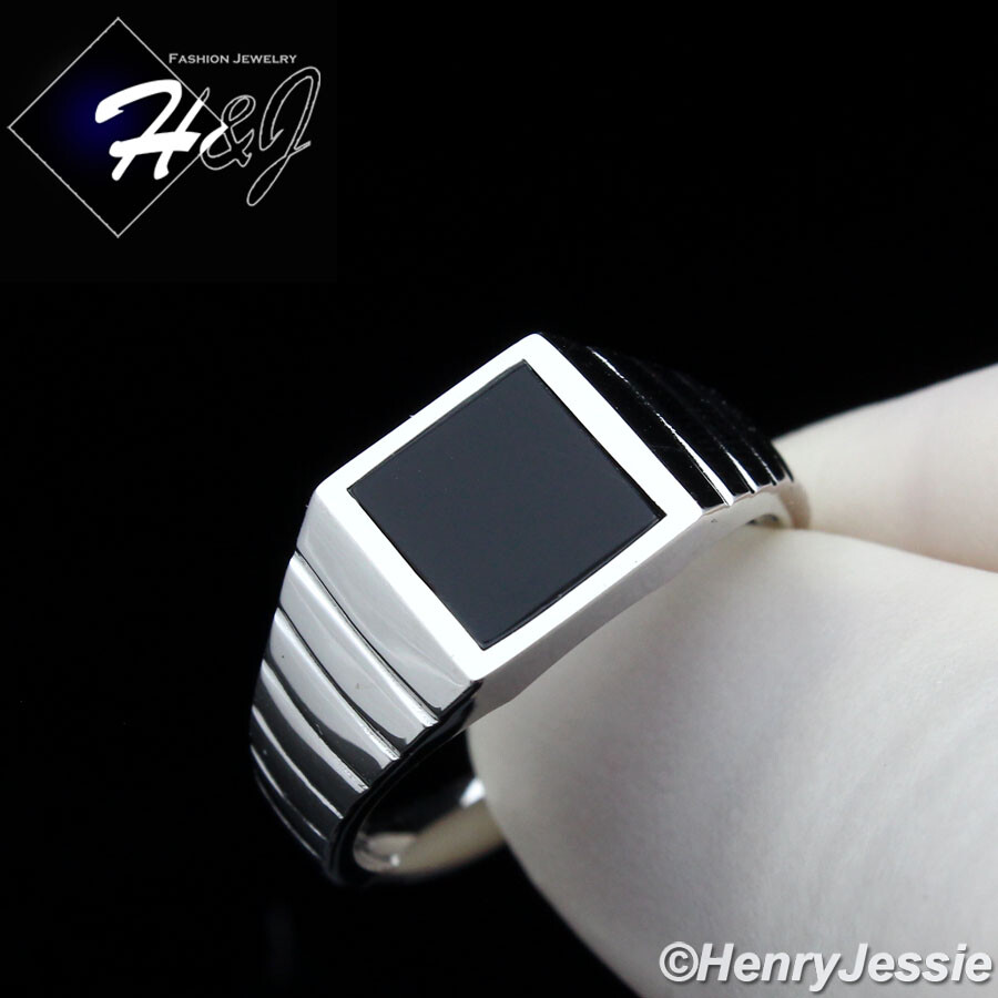 MEN 925 STERLING SILVER SQUARE BLACK ONYX PLAIN SILVER RING*SR183