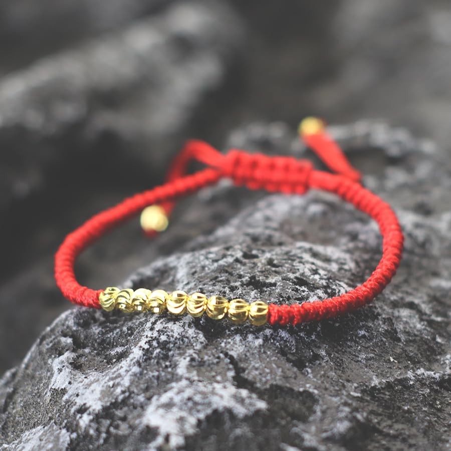 Fashion Handmade Braided Rope Bracelet Small Gold Color Beads And Black Red