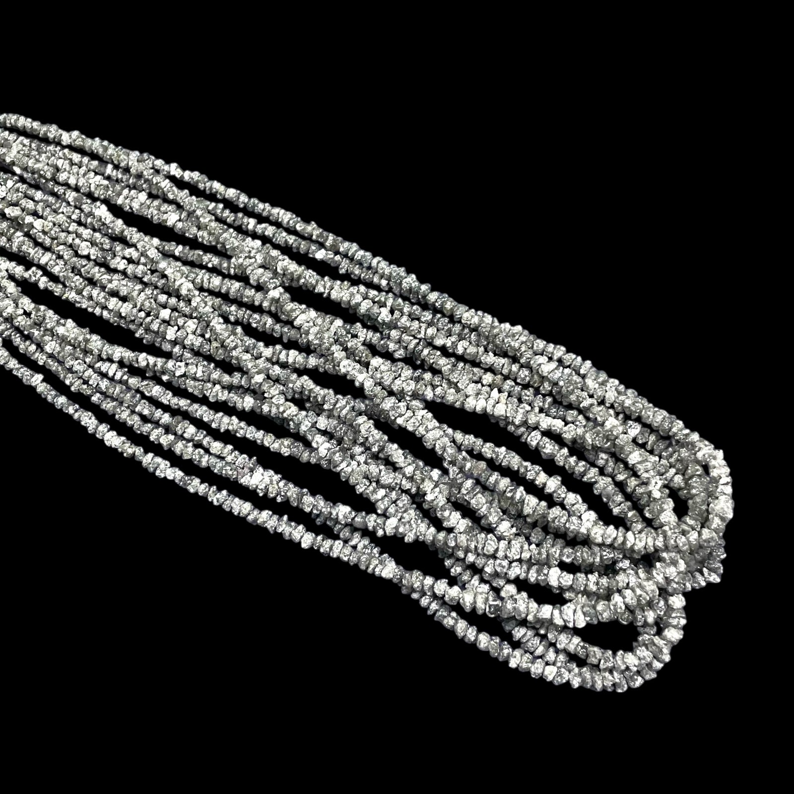 16 Inch Natural White Grey Diamond Rough Beads Uncut Single Strand For Jewelry