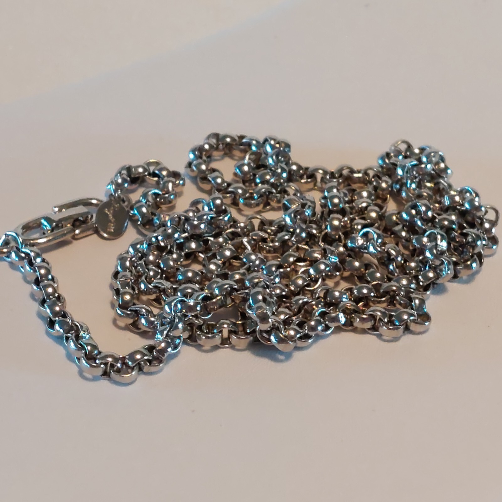 Roget TM Big Links Chain Necklace Silver Tone 36 Inch Classic Simple Vintage