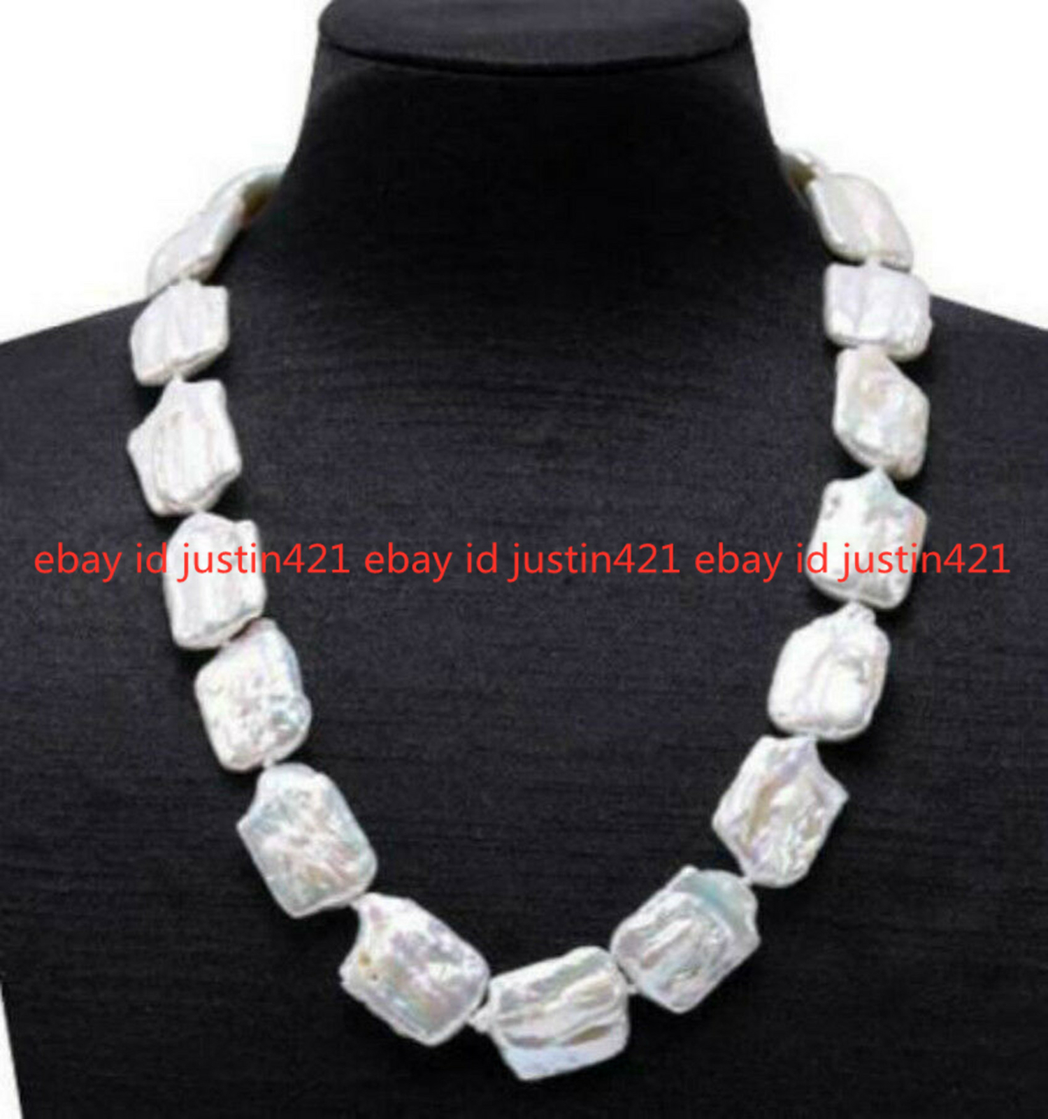 Natural 17×21mm White Rectangle Baroque Freshwater Pearl Necklace 18″ AAA