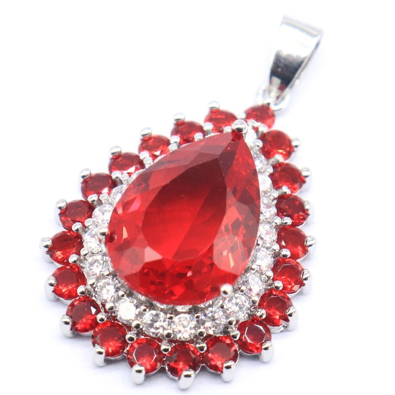 Buy 2 Get 1 Free Highly Recommend 7.7g Red Blood Rubies CZ Ladies Silver Pendant