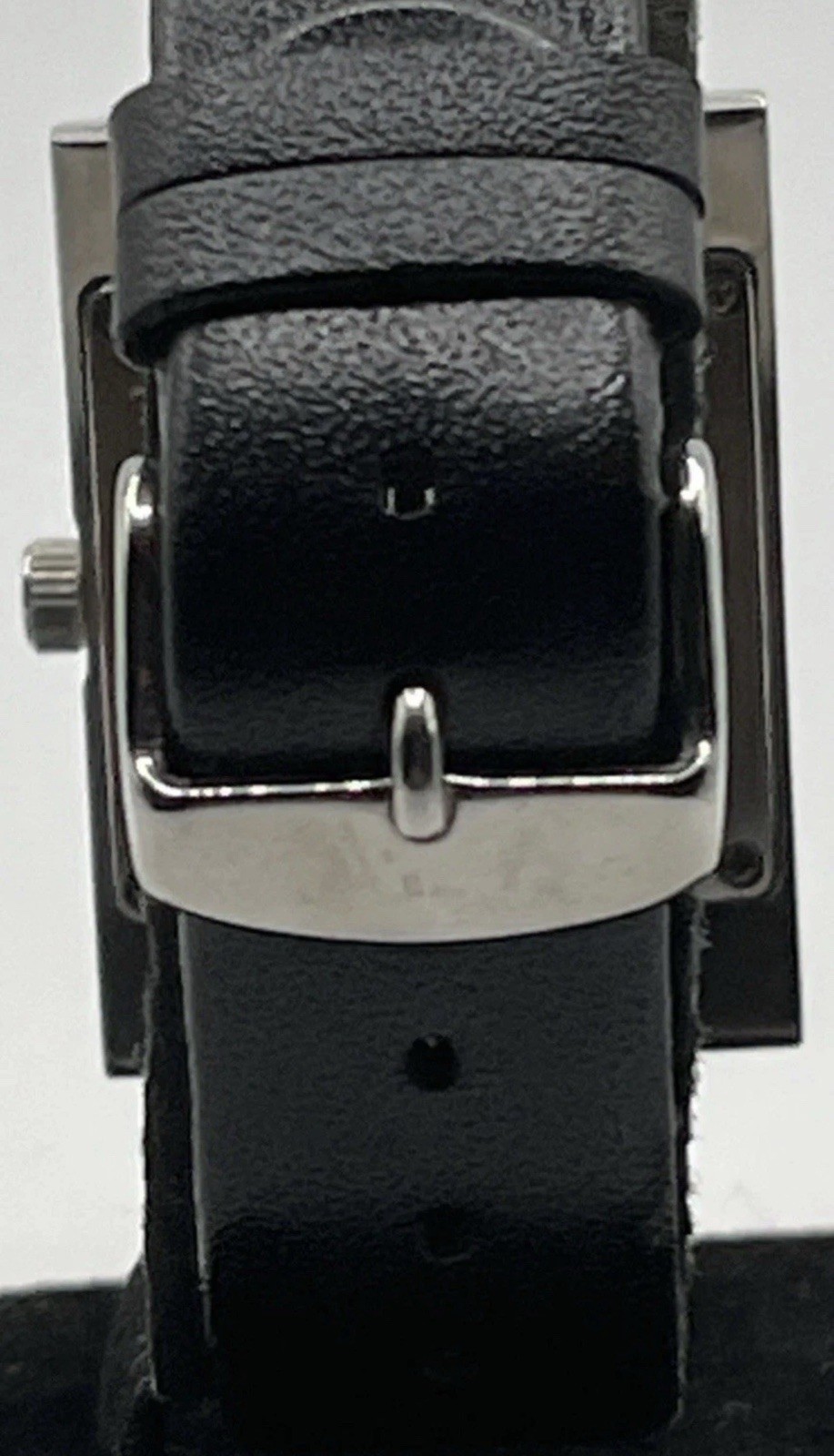 Carly Rex Quartz Square Watch Black Dial Date Silver Steel Black Leather 30m