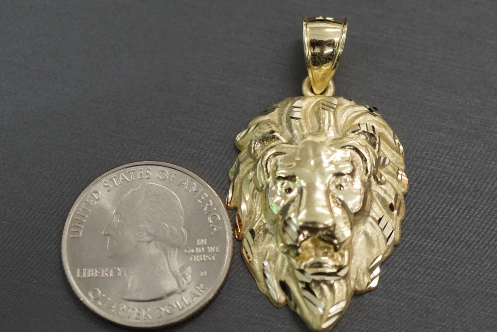 Real 10k Yellow Gold Charm Lion Head Pendant Diamond Cut 1.75″ Mens Stamp 10kt