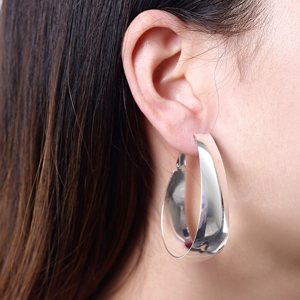 Women’s 925 Sterling Silver 1.8*1.4″ Very Wide Pear-Shaped Chunky Hoop Earrings