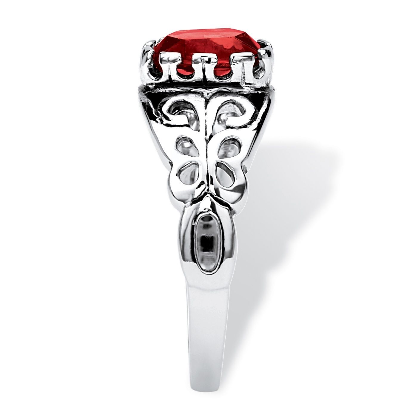 WOMENS STERLING SILVER RUBY JULY BIRTHSTONE SCROLL RING SIZE 5 6 7 8 9 10