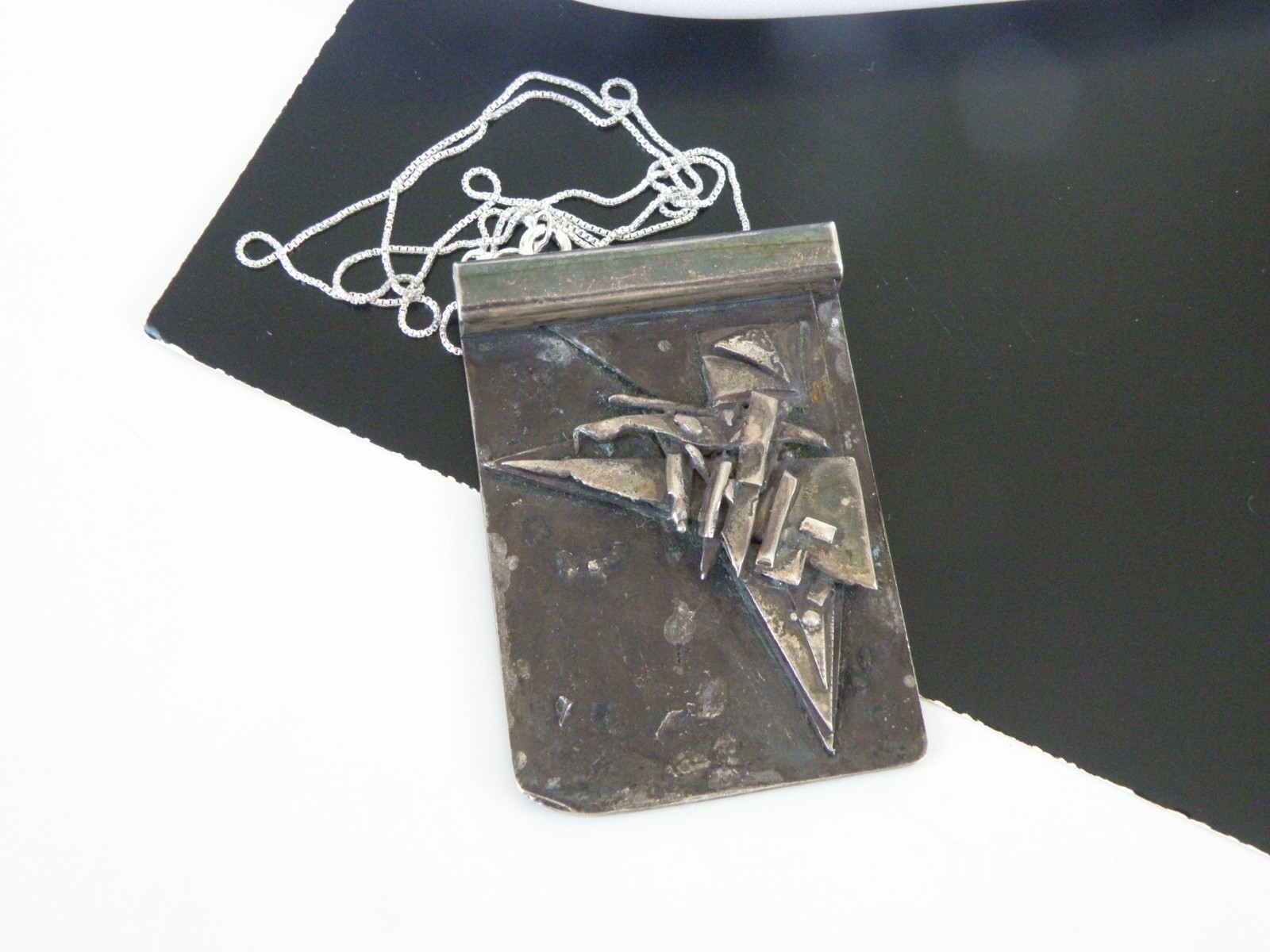 Vintage Brutalist Sterling Silver 925 Studio Huge Pendant Necklace