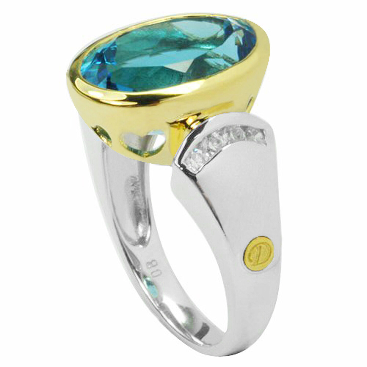 De Buman Two-tone Sterling Silver 7.57ctw Swiss Blue Topaz Ring, Size 7