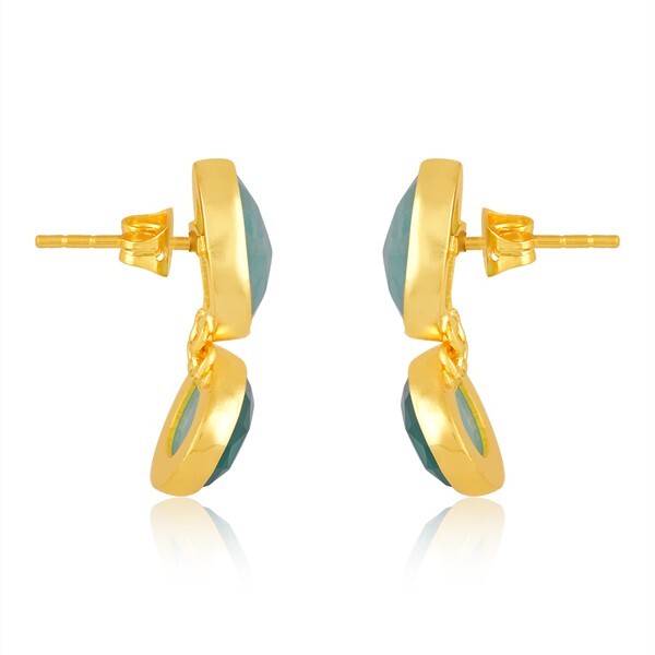 Double Stone Stud Earrings Gold Plated Unshape Stud In Amazonite & Green Onyx