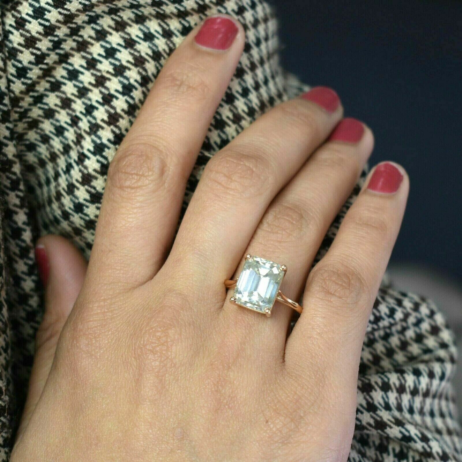 5 Ct Off White Emerald Cut Treated Diamond Ring With Rose Gold Plated Certified