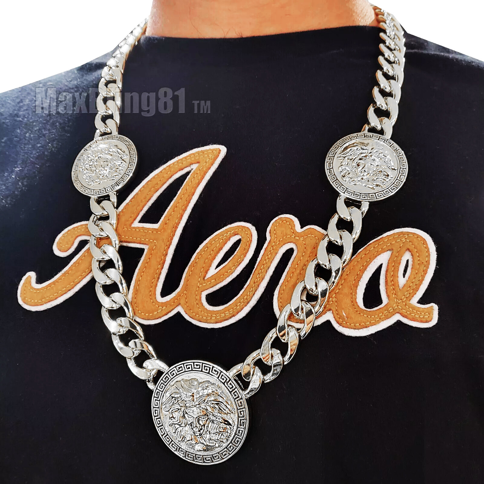 Silver Plated Medusa Head 3 Medallion Cuban Link Chain Necklace & 10mm 30″ Chain