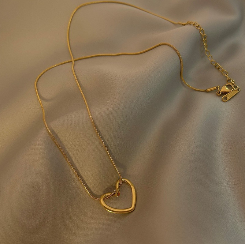 Gold Silver Open Heart Pendant Stainless Steel Necklace Round Chain Gift PE8