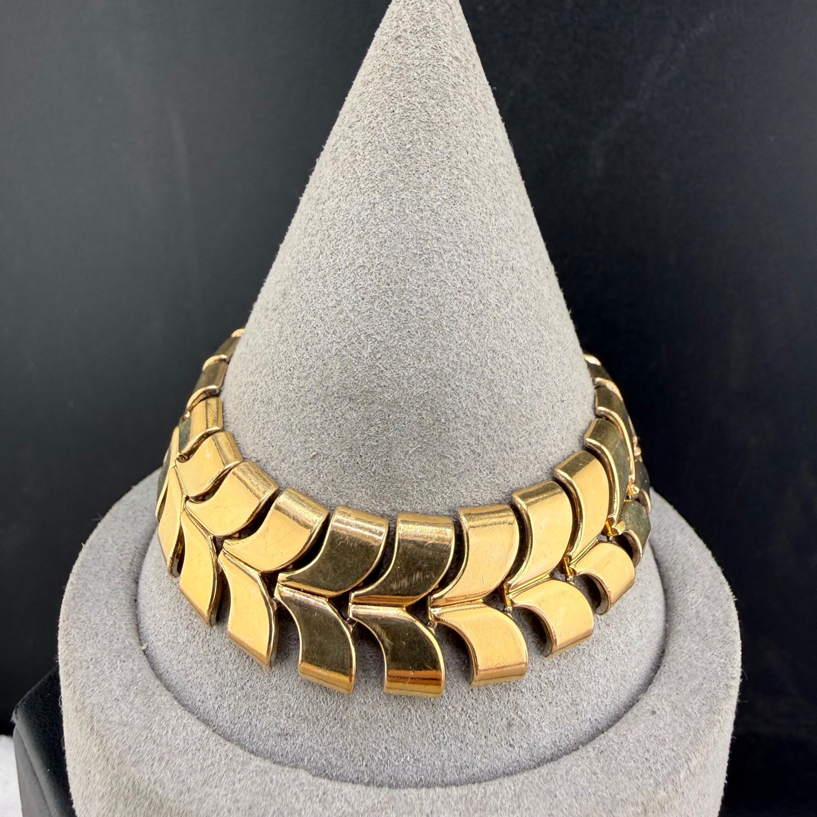 Vintage Sturdy Link Bracelet Gold Filled Chevron Scale Women 6.75in
