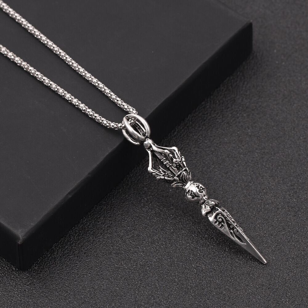 MEN Stainless Steel Casting Buddhism Pestle Vajra Weapon Pendant Necklace