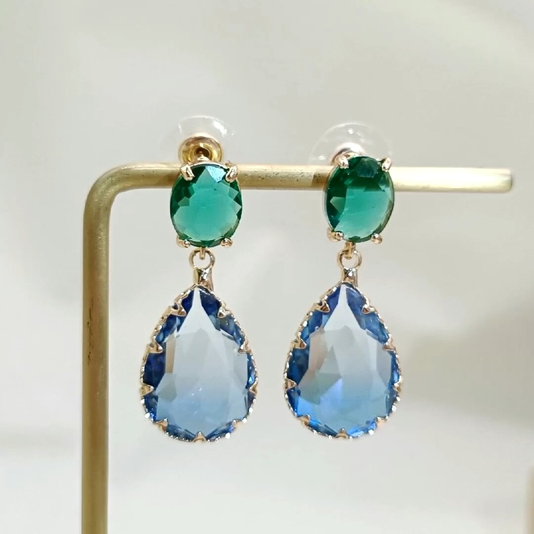 New Waterdrop Shape Blue White Mix Be Color Tourmaline Gems Women Dangle Earring