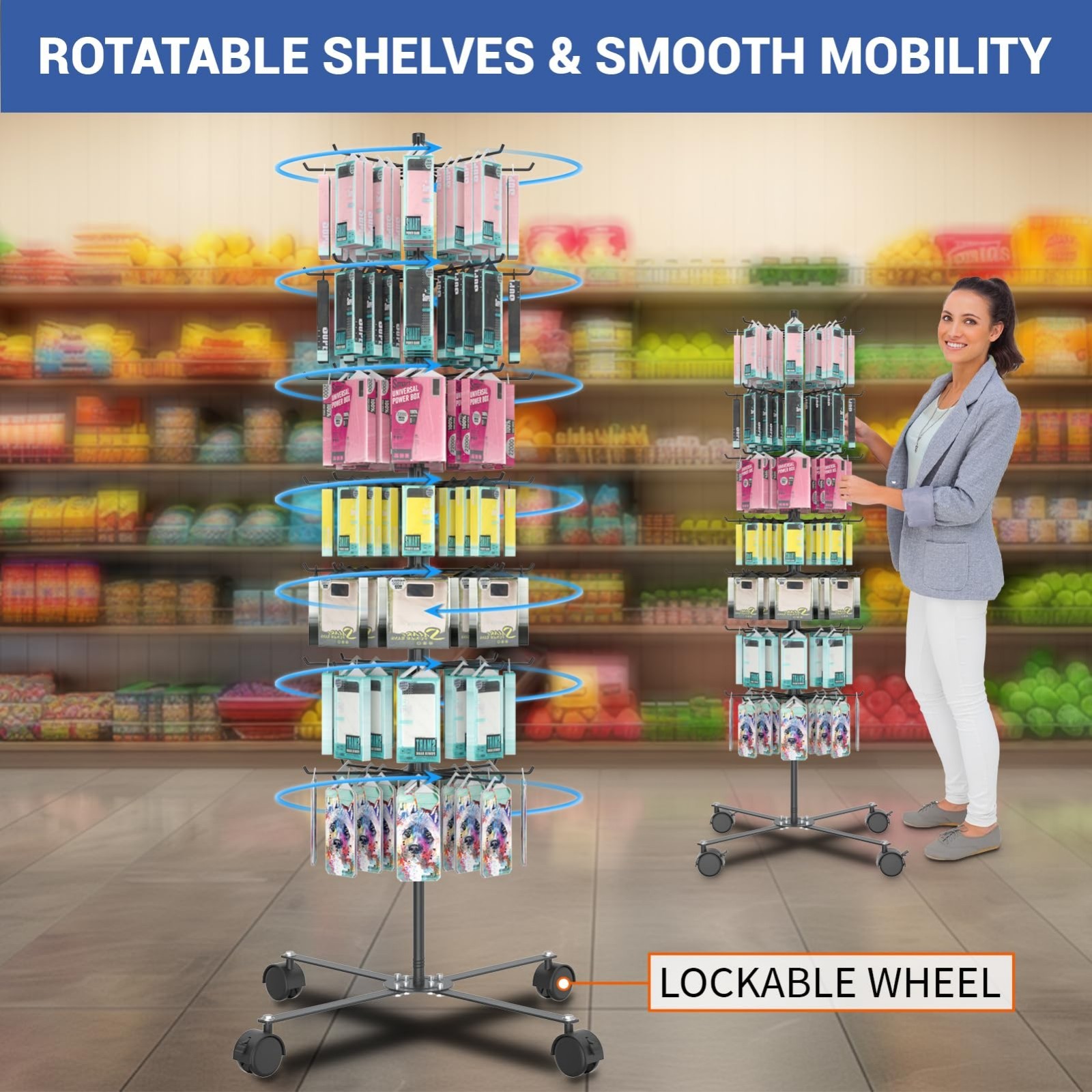 7-Layer 360° Rotating Jewelry Display Stand – Alloy Steel Vendor Rack for Access
