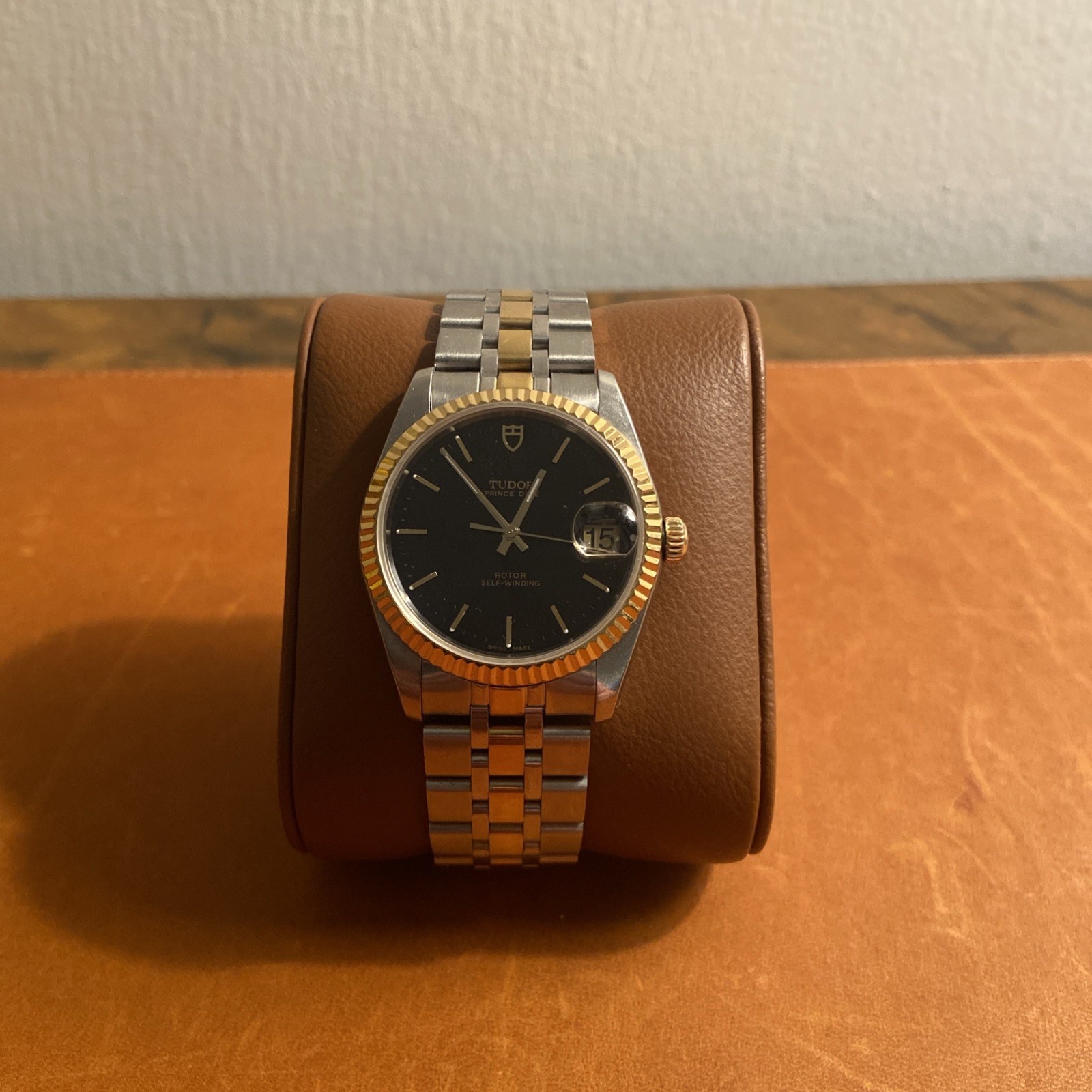 Tudor Prince Date 74033 Two-Tone Black Dial Circa 2002 Mens Watch 34mm