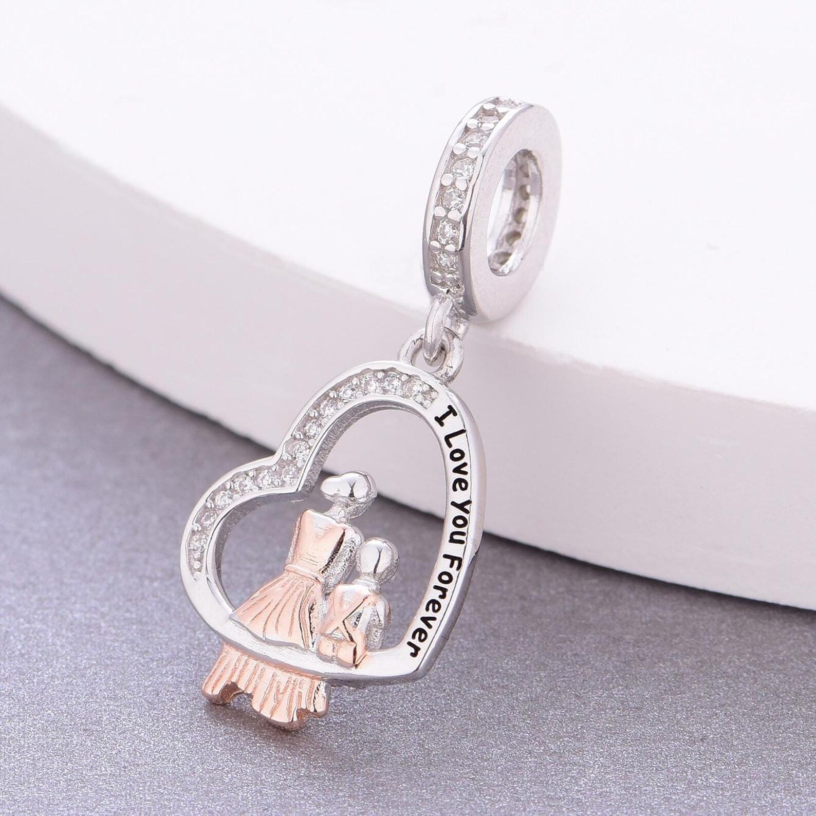 💜 925 Sterling Silver Mom Mum Daughter I Love You Forever Sitting Dangle Charm