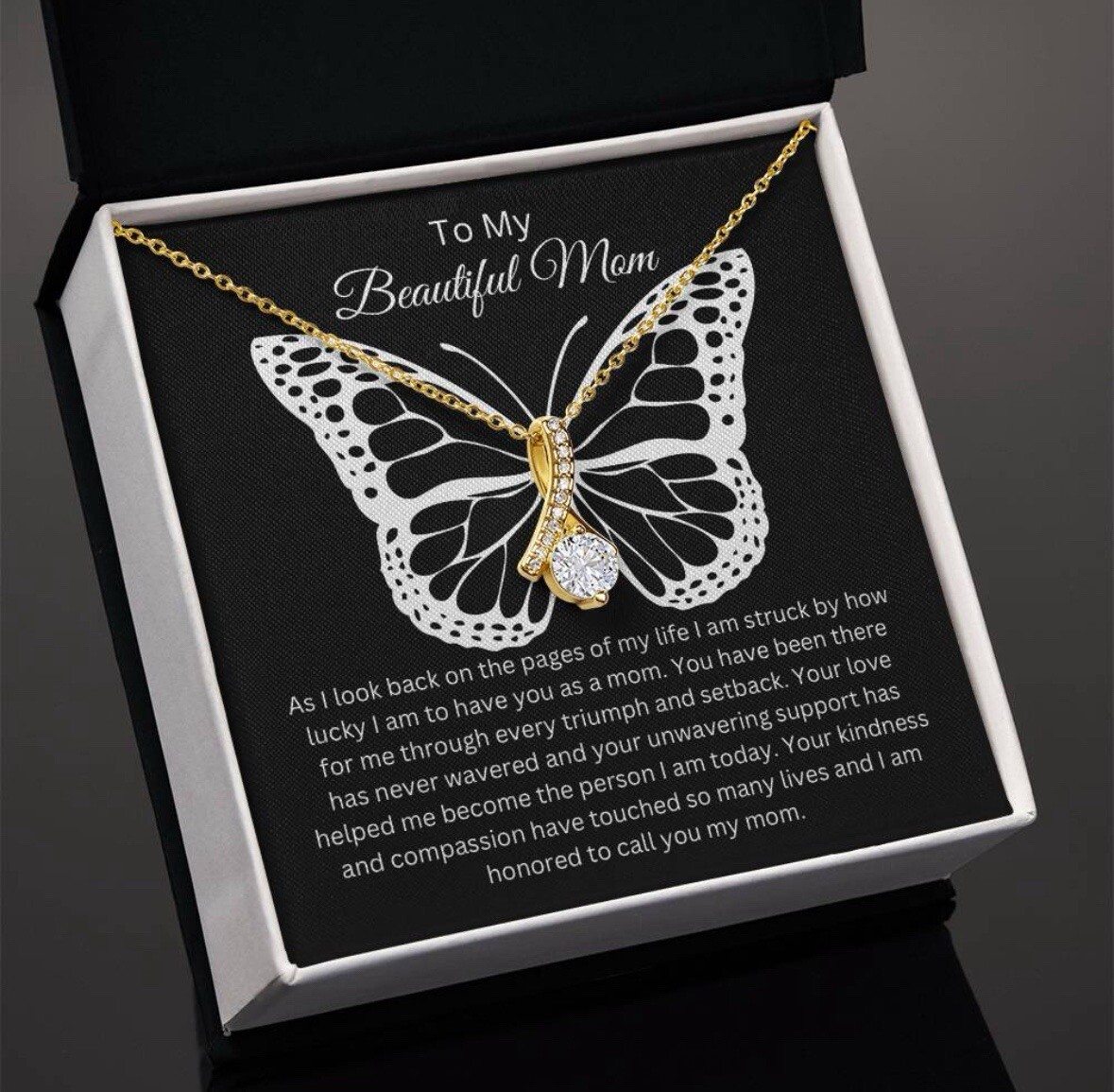 TO MY BEAUTIFUL MOM NECKLACE SOFT BOX GIFT HOLIDAY BIRTHDAY MOTHER’S DAY GIFT